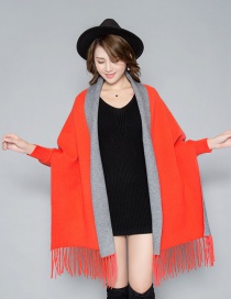 Fashion Orange + Gray Double-faced Velvet Color Matching Tassel Cloak Shawl Scarf Dual-use