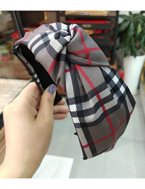 Fashion Gray Plaid Knotted Hairband Plaid Knotted Fabric Bow Hairpin Wide-brimmed Headband