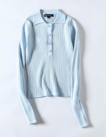 Fashion Blue Lapel Knit Sweater