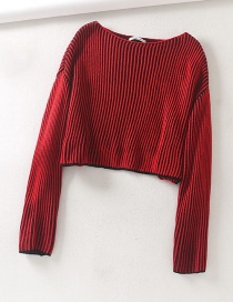 Fashion Red One-neck Striped Knit Sweater