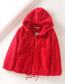 Fashion Red Lamb Hooded Zipper Jacket