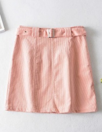 Fashion Pink Corduroy Belt Stitching A Word Skirt