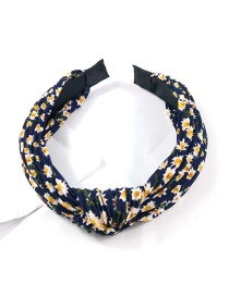 Fashion Navy Blue Small Floral Fold Knotted Headband Wide-brimmed Pleated Knotted Fabric Small Floral Headband