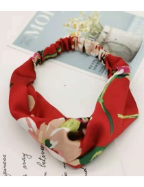 Fashion Wine Red Hair Band Fabric Printed Wide-brimmed Cross Bow Headband