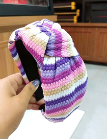 Fashion 3# Color Strip Knotted Headband Striped Knit Wide-brimmed Yarn Knotted Headband