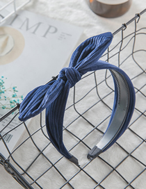 Fashion Navy Blue Velvet Rabbit Ears Headband Bow Velvet Wide-brimmed Headband
