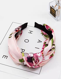 Fashion Pink Geranium Knotted Headband Geranium Printed Satin Fabric Knotted Wide-brimmed Headband