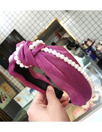 Fashion Purple Wide-brimmed Silk Wrinkled Knotted Pearl Headband