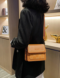 Fashion Brown Wide Shoulder Strap Contrast Shoulder Crossbody Bag