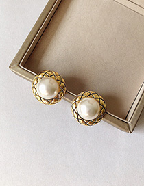 Fashion Gold ( Silver Needle) Metal Button Plaid Stud Earrings