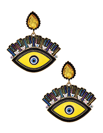 Fashion Yellow Alloy Diamond Eye Studs