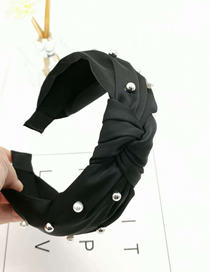 Fashion Black Cloth Knotted Pearl Wide-brimmed Headband