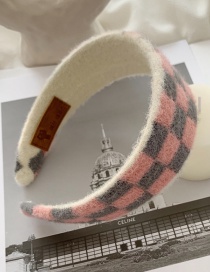 Fashion Gray Grid (white Background) Plaid Broad-neck Imitation Rabbit Velvet Headband