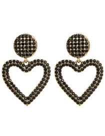 Fashion Black Long Heart-shaped Earrings With Rhinestone Stud Earrings