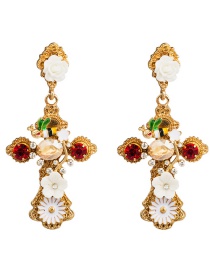 Fashion Gold Cross Flower Alloy Diamond Earrings