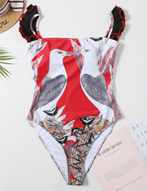 Fashion Eagle Red Ruffled One-piece Swimsuit