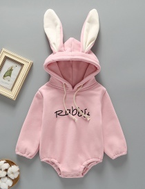 Fashion Pink Rabbit Ears Hooded Plus Velvet Romper