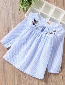 Fashion Light Blue Striped Cotton Embroidered Children's T-shirt