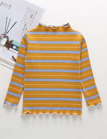 Fashion Turmeric Striped Round Neck Cotton Children's Bottoming Shirt