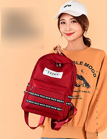 Fashion Red Oxford Cloth Ribbon Printed Stitching Backpack