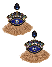 Fashion Royal Blue + Khaki Alloy Studded Eye Tassel Earrings