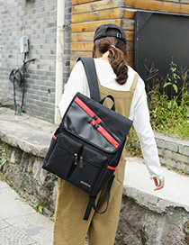 Fashion Oblique Black Splicing Contrast Backpack