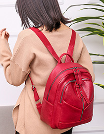 Fashion Red Solid Color Zipper Embossed Backpack