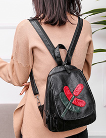 Fashion Black Washed Leather Multi-layer Backpack