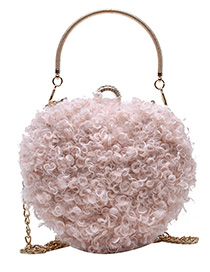 Fashion Pink Plush Chain Heart-shaped Hand Shoulder Shoulder Bag