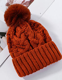 Fashion Orange Red Hemp Pattern Plus Velvet Double Wool Cap Layer