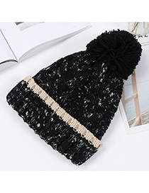 Fashion Black Flower Line Plus Velvet Knitted Wool Cap