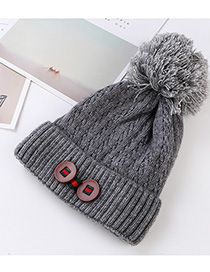 Fashion Gray Double Buckle Knitted Wool Cap