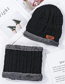 Fashion Black Plush Knitted Twisted Woolen Cap Bib Two-piece
