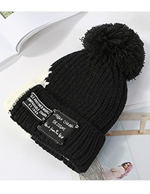 Fashion Black Color Matching Knit Plus Velvet Cap