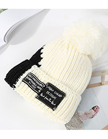 Fashion White Color Matching Knit Plus Velvet Cap