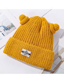 Fashion Yellow Horn Wool And Velvet Knit Hat