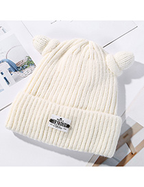 Fashion White Horn Wool And Velvet Knit Hat