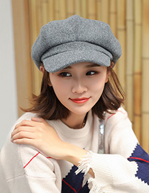 Fashion Gray Woolen Octagonal Cap