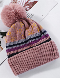 Fashion Pink Knitted Wool Ball Color Matching And Cashmere Cap