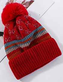 Fashion Red Knitted Wool Ball Color Matching And Cashmere Cap