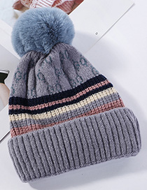 Fashion Gray-blue Knitted Wool Ball Color Matching And Cashmere Cap