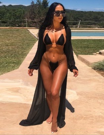 Fashion Black Bikini + Long-sleeved Blouse Swimsuit Three-piece Suit