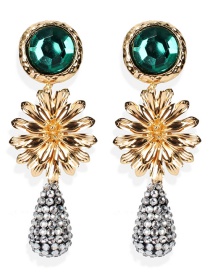 Gold Rhinestone Water Drop Emerald Alloy Earrings