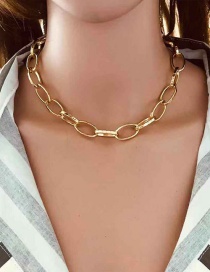 Gold Metal Single Layer Oval Chain Necklace