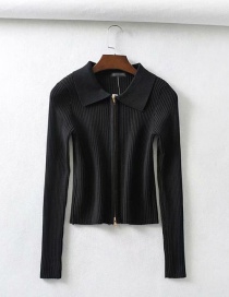 Fashion Black Back Embroidered Letter Zip Sweater