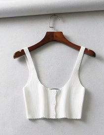 Fashion White Knitted Sling Single-breasted Vest