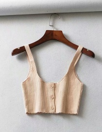 Fashion Beige Knitted Sling Single-breasted Vest