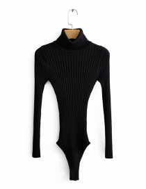 Fashion Black Threaded High Neck Knit Jumpsuit