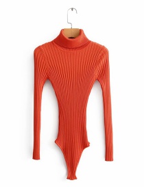 Fashion Orange Red Threaded High Neck Knit Jumpsuit