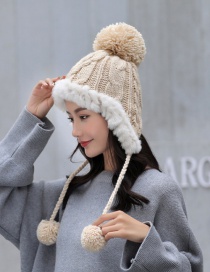 Fashion Khaki Plush Ball Knitted Sweater Cap